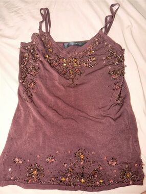 Embellished Mauve Beaded Spaghetti Strap Camisole